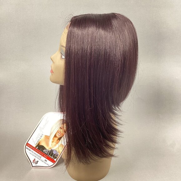 Lyna Angled Bob 99J dark Plum Wig Deep Part Lace Front Straight Synthetic Hair - Picture 5 of 9
